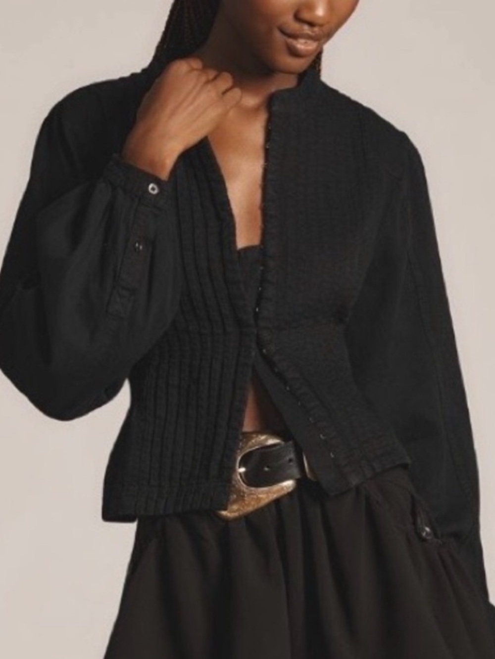 Anthropologie Pilcro Long-Sleeve V-Neck Black Denim Blouse XL